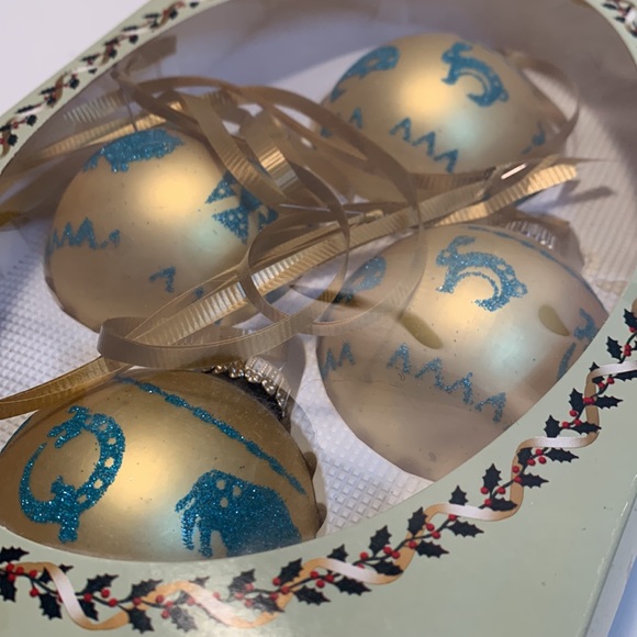 Christmas by Krebs vintage glass blue and gold ornaments with crown pattern - Picture 3 of 4